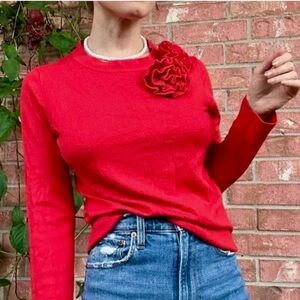 Holiday Sweater Kate Spade Red Crew Neck Sweater w Poppy Floral Accent
